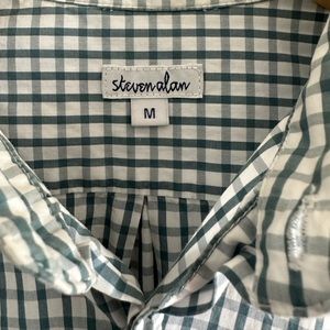 Steven Alan Reverse Seam Button Down - blue-green / white checkered pattern